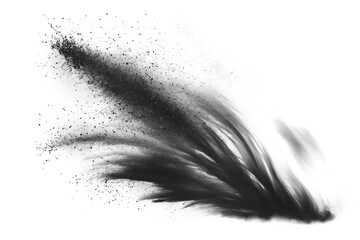 Black smoke explosion with dusts on empty transparent background. Isolated abstract brush. Generative ai - 747277755