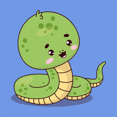 Cute snake. Funny reptile kawaii character. Vector illustration with cartoon serpent. Kids collection.