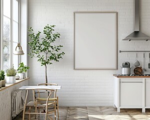 Mock up poster frame in kitchen interior, Farmhouse style, 3d render