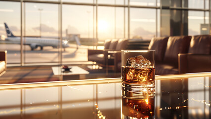 Fototapeta na wymiar Luxury on the Go: Whiskey and Opulence in a VIP Airport Lounge