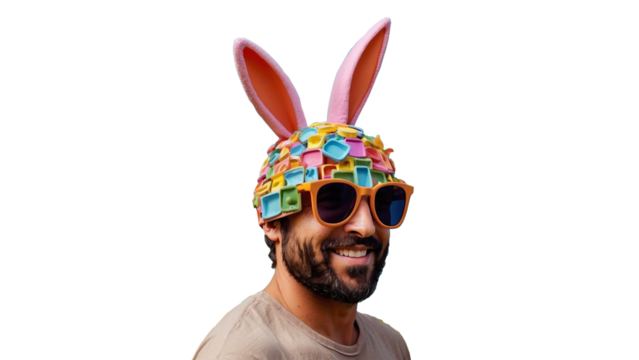 Easter Template Design with Rabbits and Chocolate Eggs, Space Text for Social Media