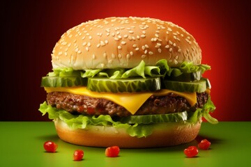 Heart shaped burger on light green backdrop, creative design for gourmet food concept