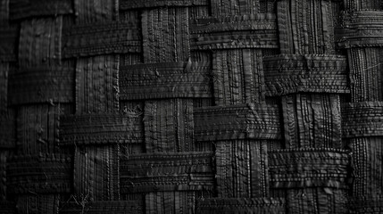 Woven black fabric background, intricate pattern, symbolizing quality and versatility in textile design - obrazy, fototapety, plakaty