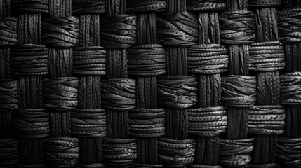 Woven black fabric background, intricate pattern, symbolizing quality and versatility in textile design - obrazy, fototapety, plakaty