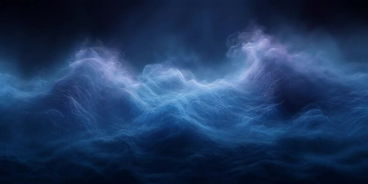 blue waves of voluminous smoke rolling over dark background