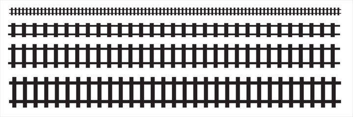 Railway Line, Rails Symbol, Train Tracks Sign, Railroad Pictogram, Railway Track Silhouette.  Vector illustration. - obrazy, fototapety, plakaty