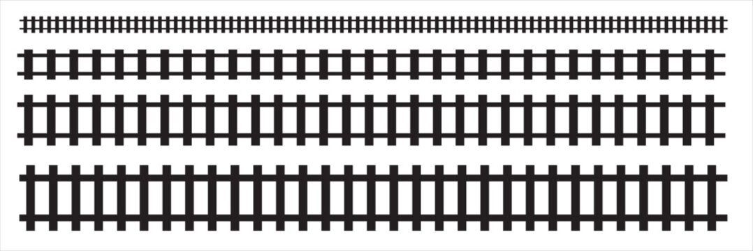Railway Line, Rails Symbol, Train Tracks Sign, Railroad Pictogram, Railway Track Silhouette.  Vector illustration.