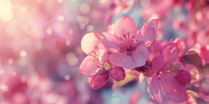 close up of pink flowers, spring blossom in the sun