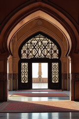 Fototapeta na wymiar an arched door of an entryway of a mosque, in the style of fractal geometry