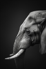 elephant portrait on black and white background