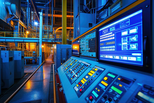 Inside control system, a technician monitors operator room of an industrial pipeline power plant AI Generation