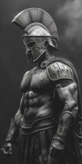 Fototapeta na wymiar A black and white image of a spartan armored warrior, in the style of black and white realism