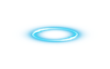 Three dimensional shiny blue nimbus. Blue halo angel ring. Light realistic halo, angel ring, Saint aureole symbol.  Magic fantasy portal. Futuristic teleport. Light effect. PNG.
