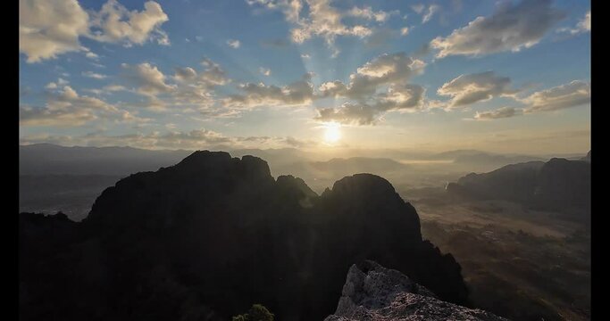 Sunrise at View Point in Vang Vieng, Laos at Pha Ngern View Point. Sunning view early morning view until Nam Ngum Asia Holiday time
