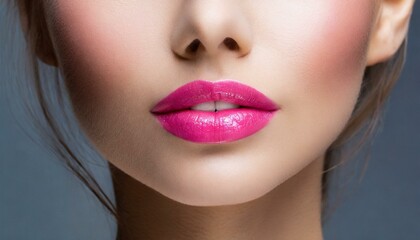close up female face with pink lips