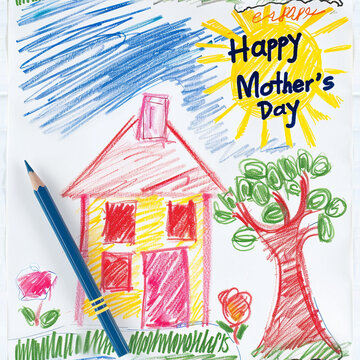 Seamless texture Love in Every Moment: Mother's Day. Children's pencil drawing