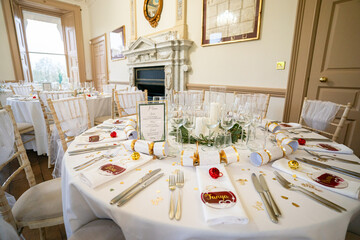 Sophisticated and Festive Wedding Reception Table Setting with Elegant Decorations