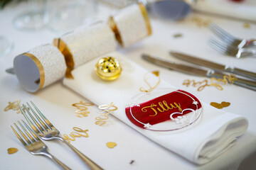 Sophisticated and Festive Wedding Reception Table Setting with Elegant Decorations