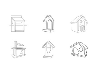 Bird home icon set,bird house set, or bird house or nest set line art vector.