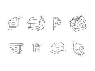Bird home icon set,bird house set, or bird house or nest set line art vector.
