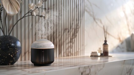 Elegant Aroma Diffuser in Modern Home, Ideal for Interior Design and Well-being Lifestyle Publications