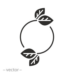 round vegetal frame icon, template of circle with leaves, organic or vegan concept, flat symbol, vector illustration eps 10
