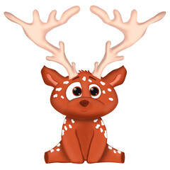 Niedliches Hirsch Baby Cartoon Charakter fröhlich sitzend