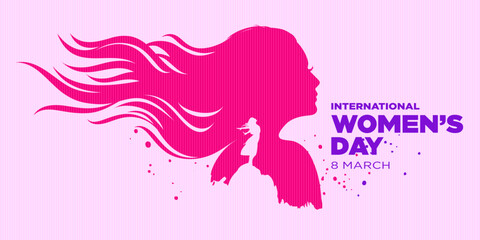 Women's day poster, IWD, banner, poster, social media post, card, logo, vector, silhouette, illustration, template design for Happy International Women's day wishes, greeting card, web, flyer, 8 March