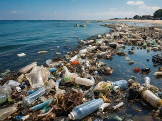 Fototapeta na wymiar water pollution, extremely dirty beaches 