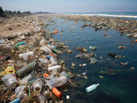 Plastic bottles floating in the ocean. ocean pollution