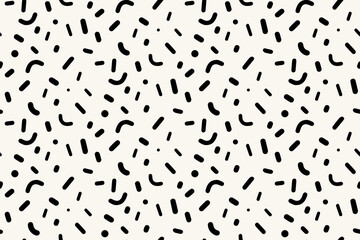 Irregular sprinkles pattern, black and white seamless texture, geometric scatter random pieces