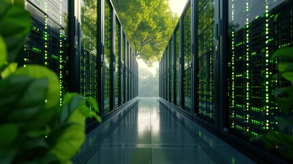 the integration of green data centres and sustainable computing practices in the tech industry - obrazy, fototapety, plakaty