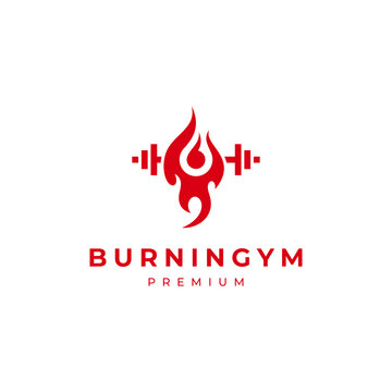 burning people and barbells for fitness and gym logo
