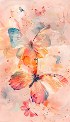 background dark peach, butterfly, in pastel colors, more smooth Ai generative 