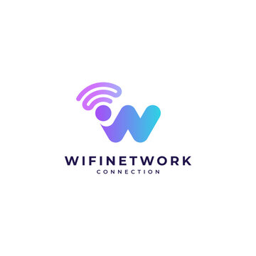 letter W and wifi signal accent for connection, internet and web logos