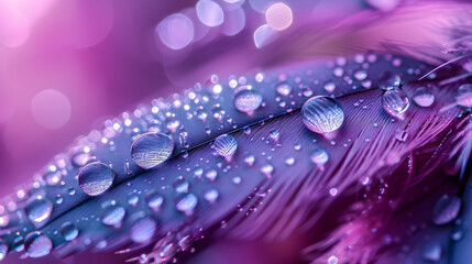 Delicate Purple Feathers with Water Droplets on Vibrant Background