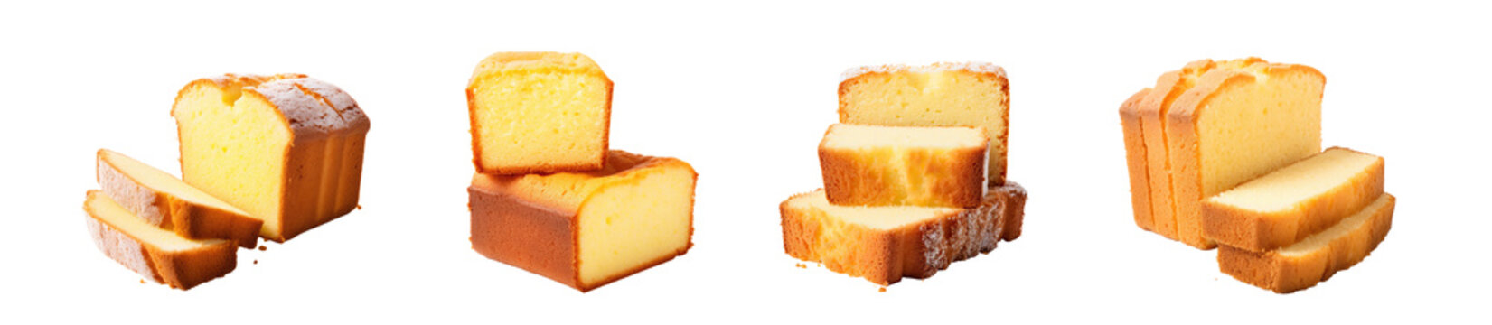 collection of Butter cake sliced  isolated on a transparent background. PNG cutout or clipping	
