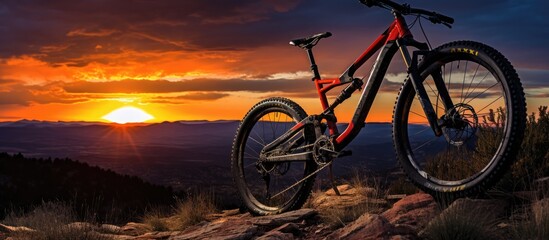 Fototapeta premium pictures of beautiful views with a mountain bike at sunset