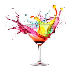 Vibrant cocktail splashes isolated on a transparent background, capturing the essence of festive celebration with colorful swirls and drops.
