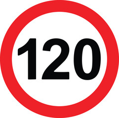 Road Speed Limit 120 hundred twenty Sign. Generic speed limit sign with black number and red circle. Vector illustration