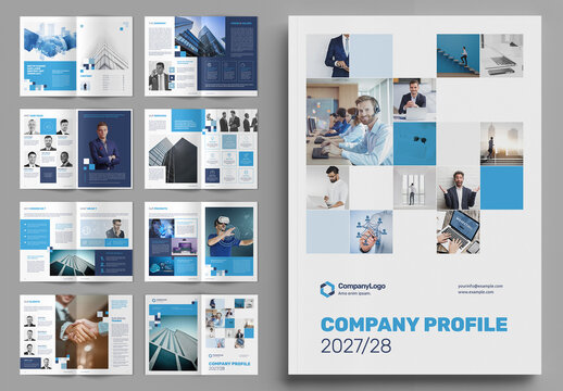 Company Profile Brochure Layout with Blue Accents