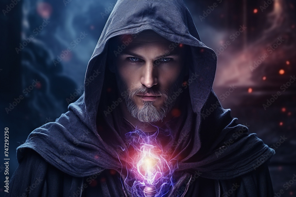 Wall mural digital generative ai collage image of wise wizard doing ritual spell