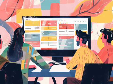 person in the office：Creative Individuals Crafting Rules on Desk - Flat Style Vector Illustration