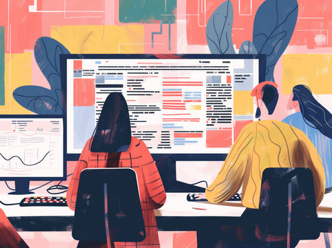 person in the office：Creative Individuals Crafting Rules on Desk - Flat Style Vector Illustration