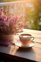 Spring card, Happy Easter background. Mother's Day. International Women's Day. Tea cup and flowers.