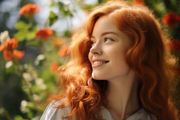 Obraz premium Creative Generative AI technology picture of happy people surrounded by spring blossom enjoying great day