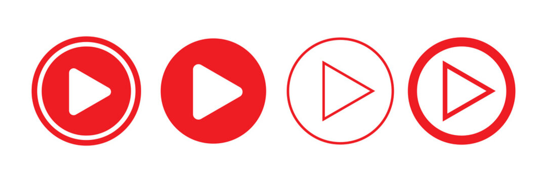 Red play buttons on transparent background. Web social networks icon set. Vector, eps10