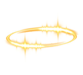 Three dimensional shiny golden nimbus. Golden halo angel ring. Light realistic halo, angel ring, Saint aureole symbol.  Magic fantasy portal. Futuristic teleport. Light effect. PNG.
