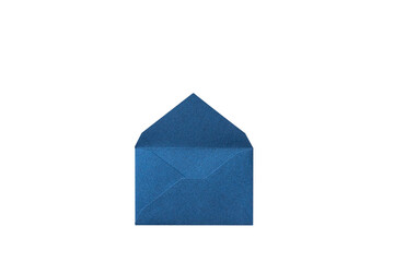 Open one lame blue envelope seen from an overhead angle.