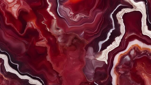 Burgundy liquid agate design. Stone texture. Animated luxurious background. Fluid art. 23,98fps